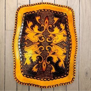 Engraved Wooden Serving Tray -Stamped and Numbered, Artist Unknown Artsy Boho